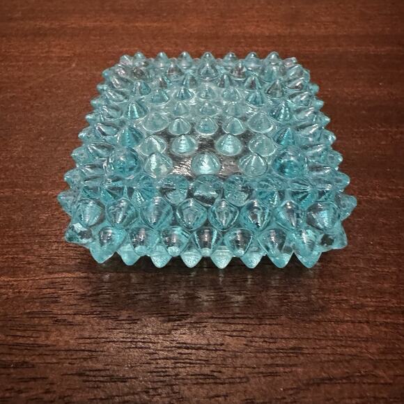 Vintage Blue Hobnail Glass Salt Cellar Square Ashtray Trinket Dish Retro MCM VTG - Picture 6 of 14